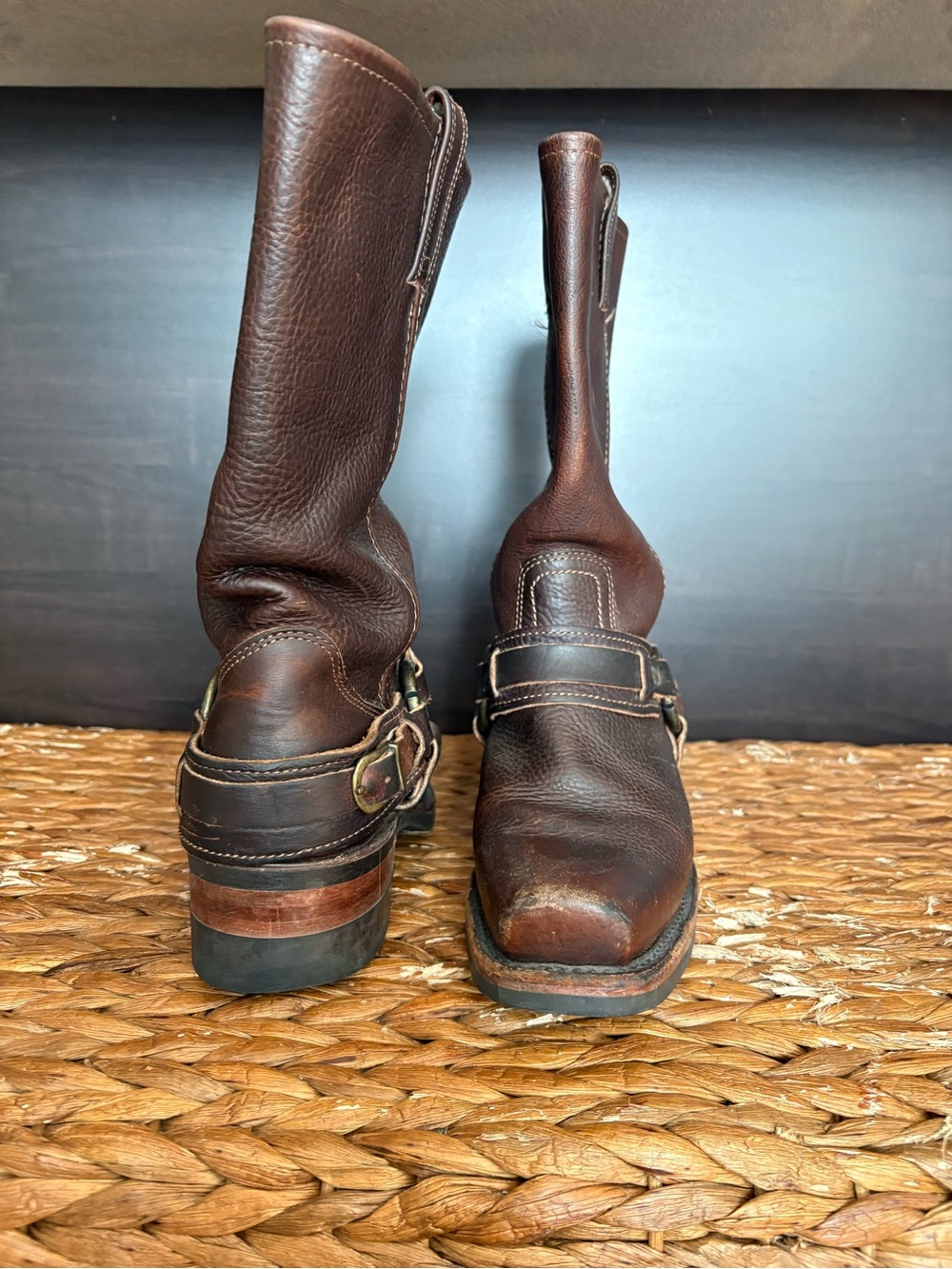 Frye Dark Brown Leather Harness Western Boots - Picture 3 of 9